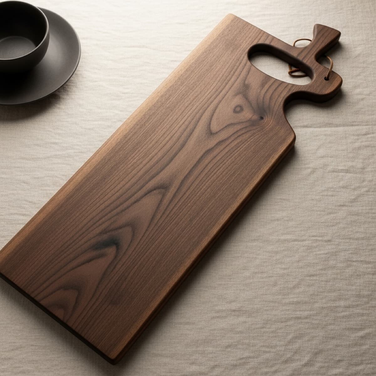 Walnut serving board with hand pull handle